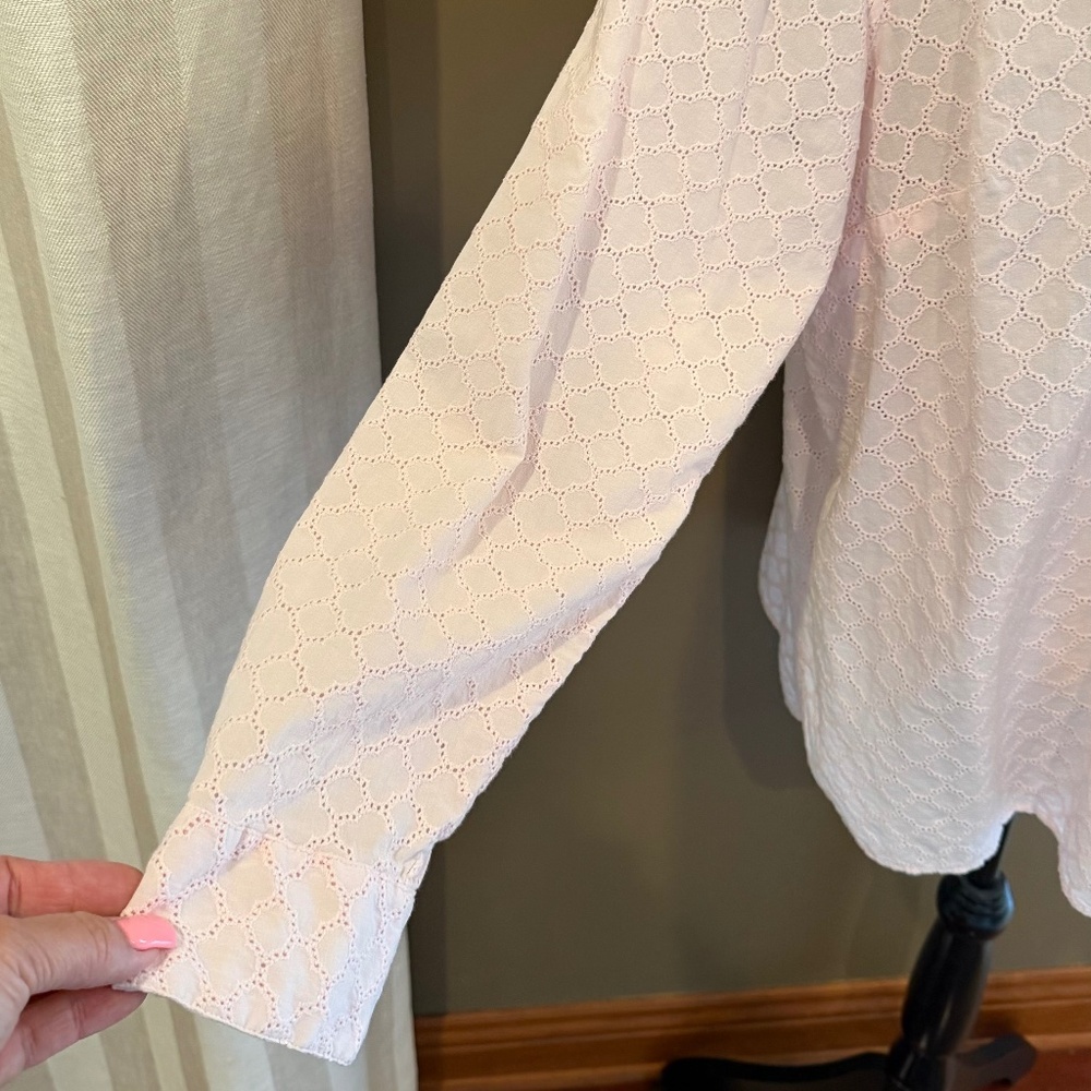 Talbots Women's Light Pink Eyelet design Button Down Blouse, Size 3X - Picture 7 of 15